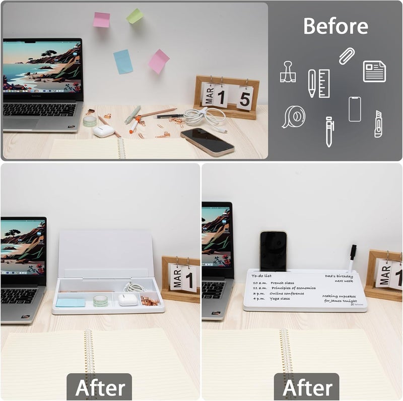Varhomax Glass Desk Buddy Whiteboard with Storage, Small Dry Erase Desktop White Board Caddy to-do List Memo Notepad for Office, School and Home Office Supplies - Image 3